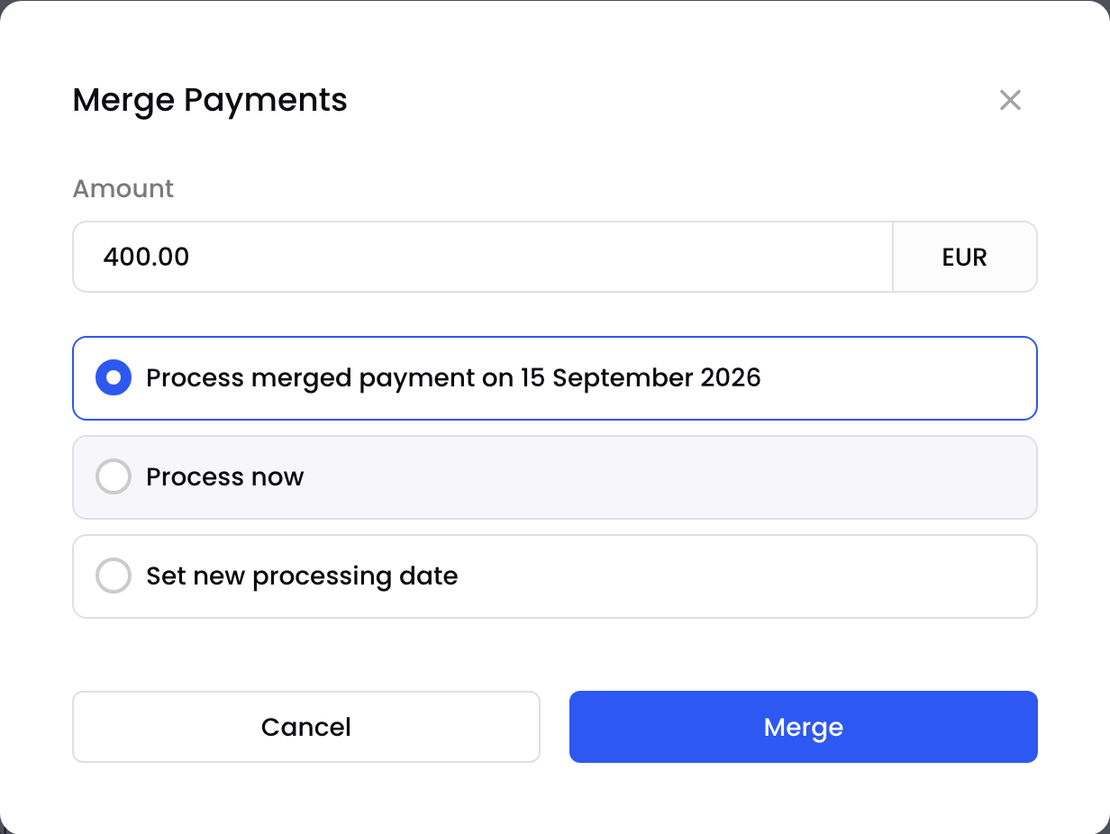 The Merge Payments pop-up