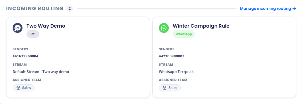 Screenshot with the Team withincoming routings assigned to it