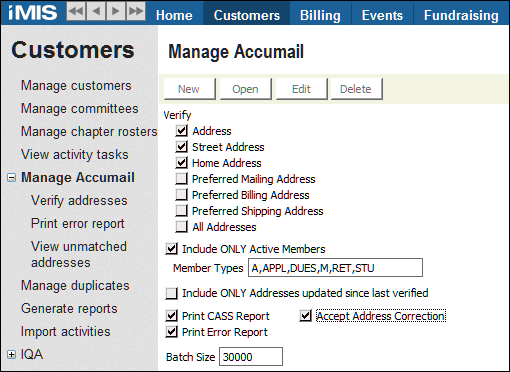 The Verify Addresses window.