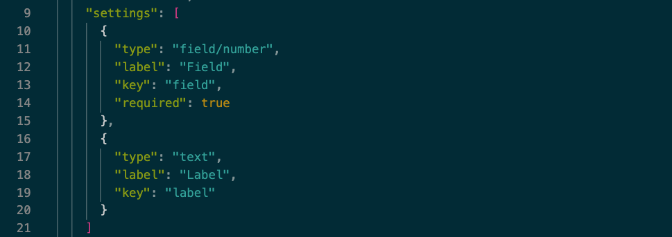 component settings within schema.json