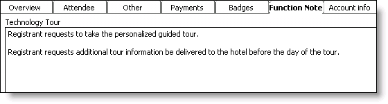 From Events, select Register a customer, and select the Function Note tab