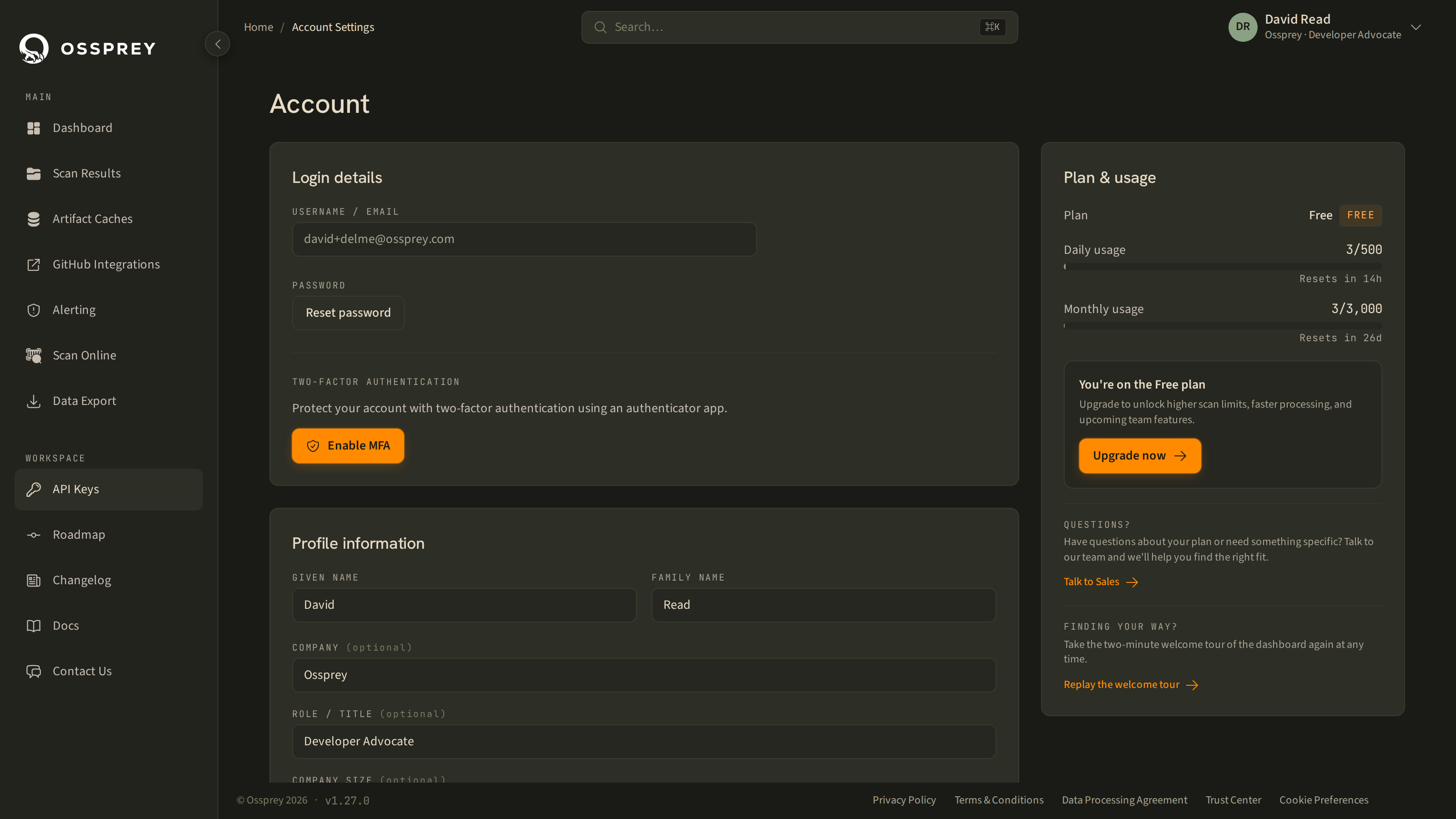 Account settings