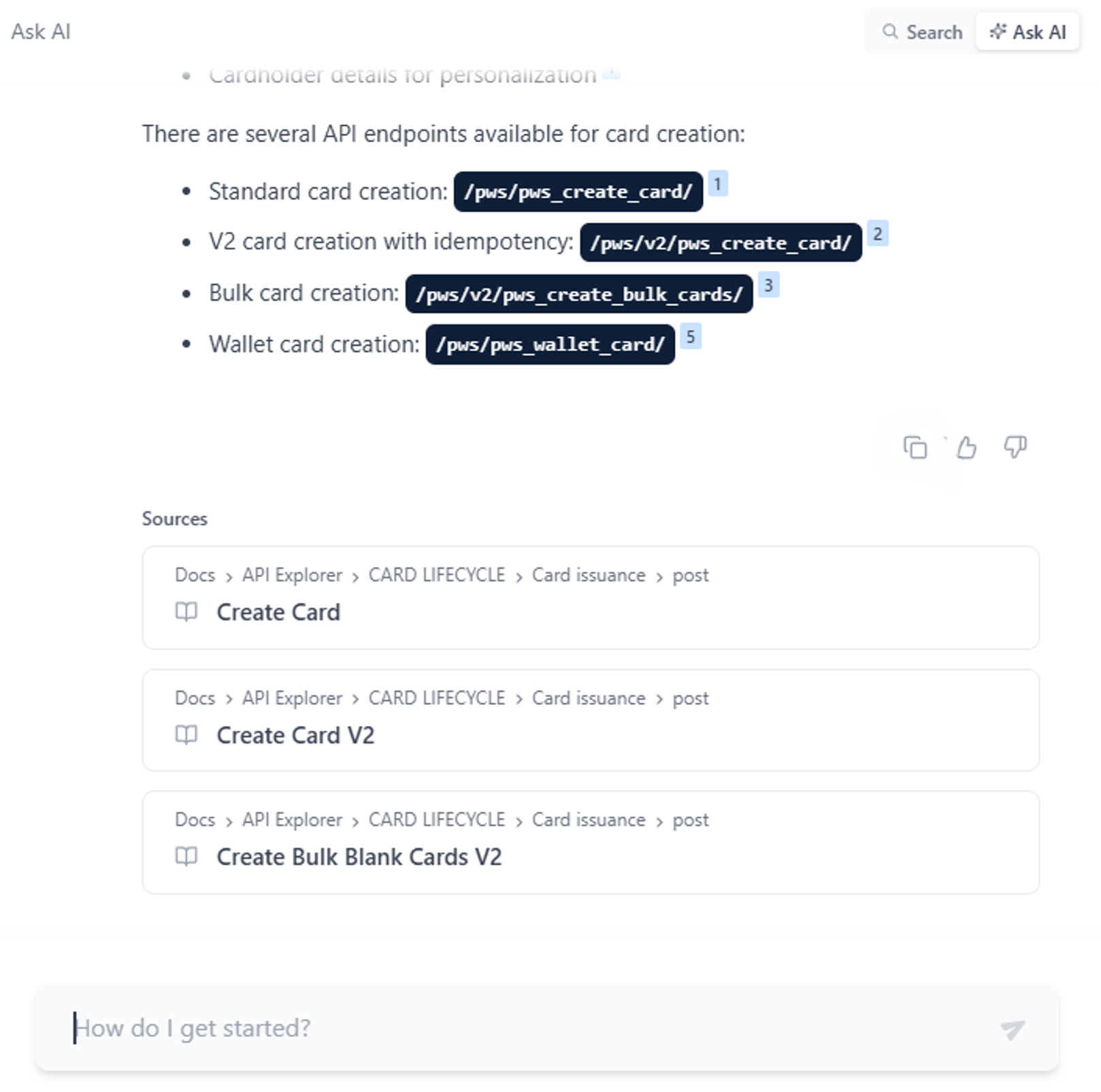 Ask AI chat response (example)