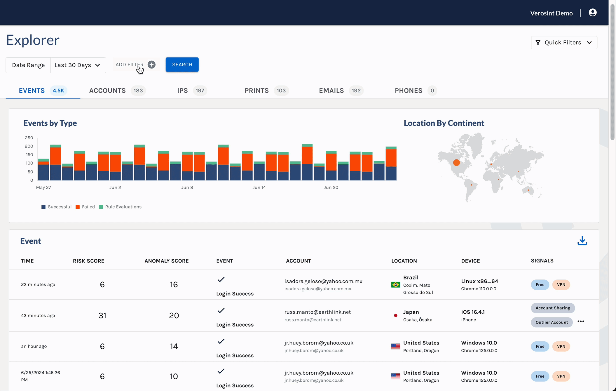 Our new Risks filter in Event Explorer