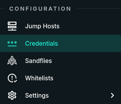 Credentials in the Sidebar