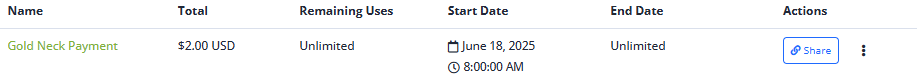 Image 2. Payment Link Created
