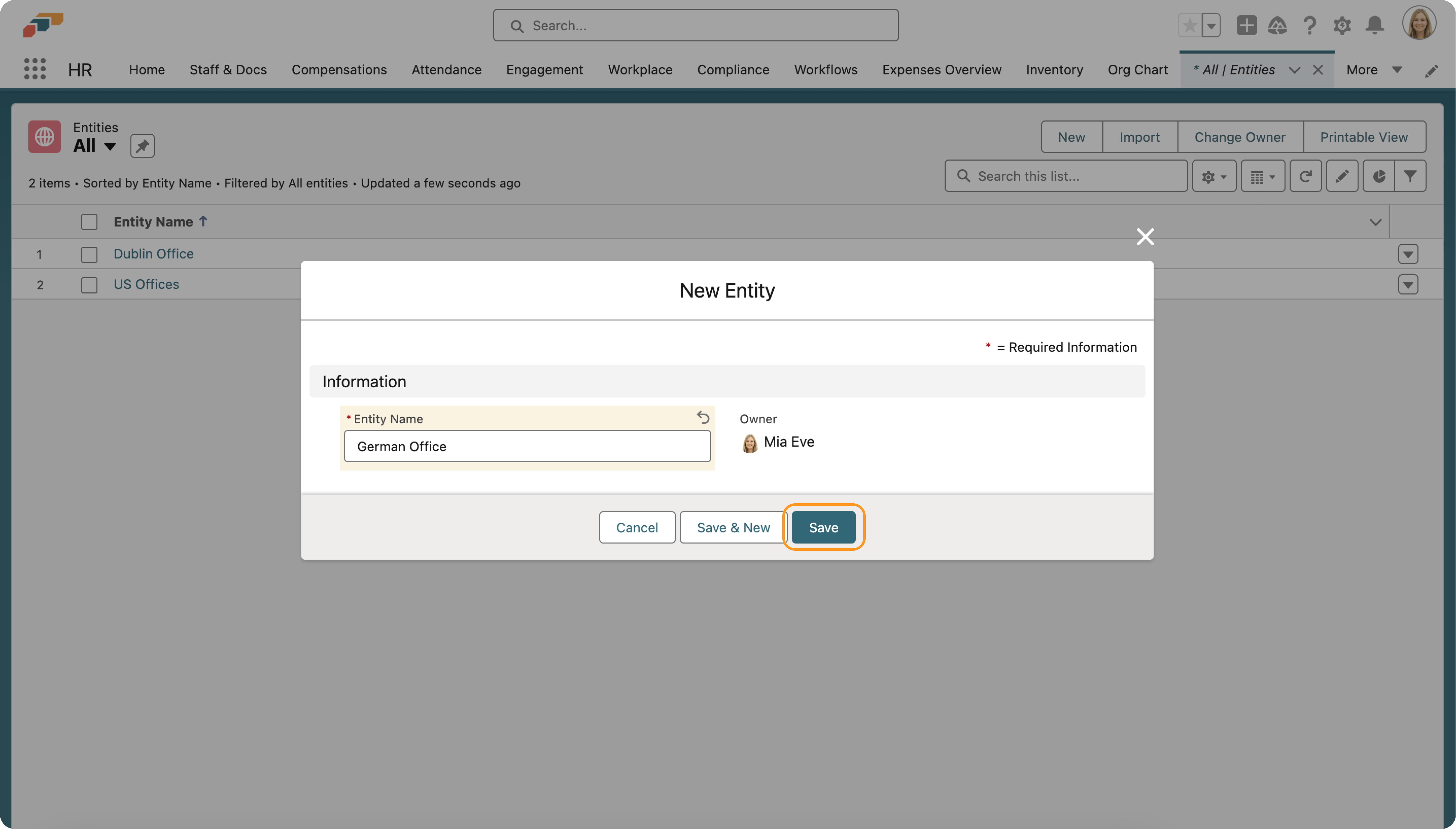 Create a new Entity in Salesforce