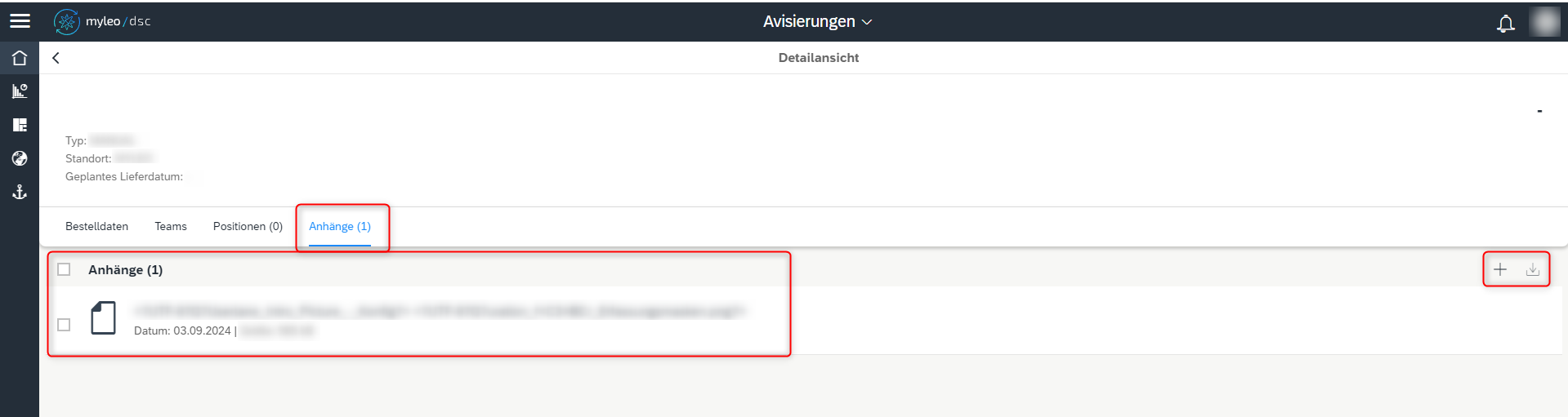 Anhänge innerhalb einer Bestellung