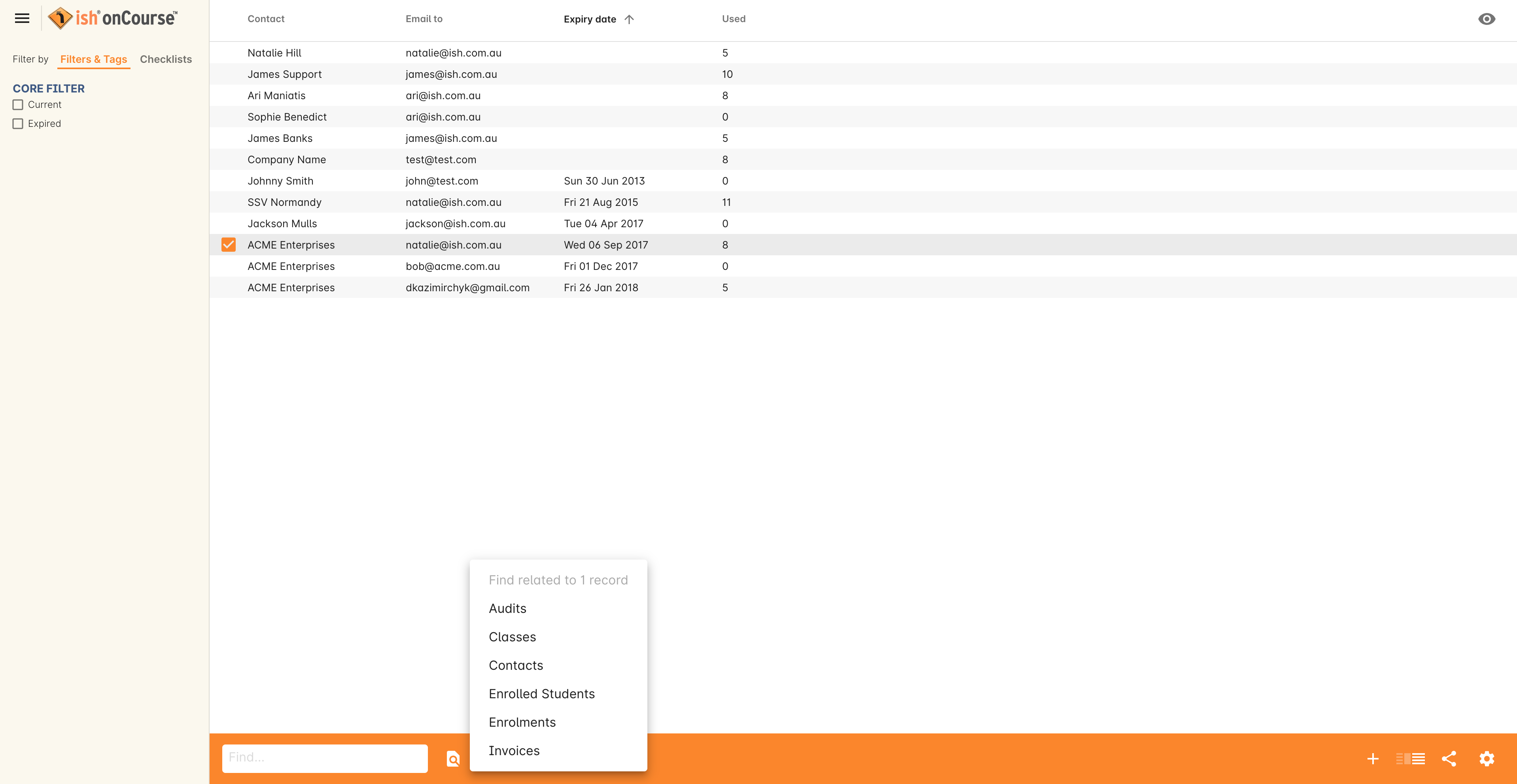 Figure 170. Using find related function for Corporate Passes