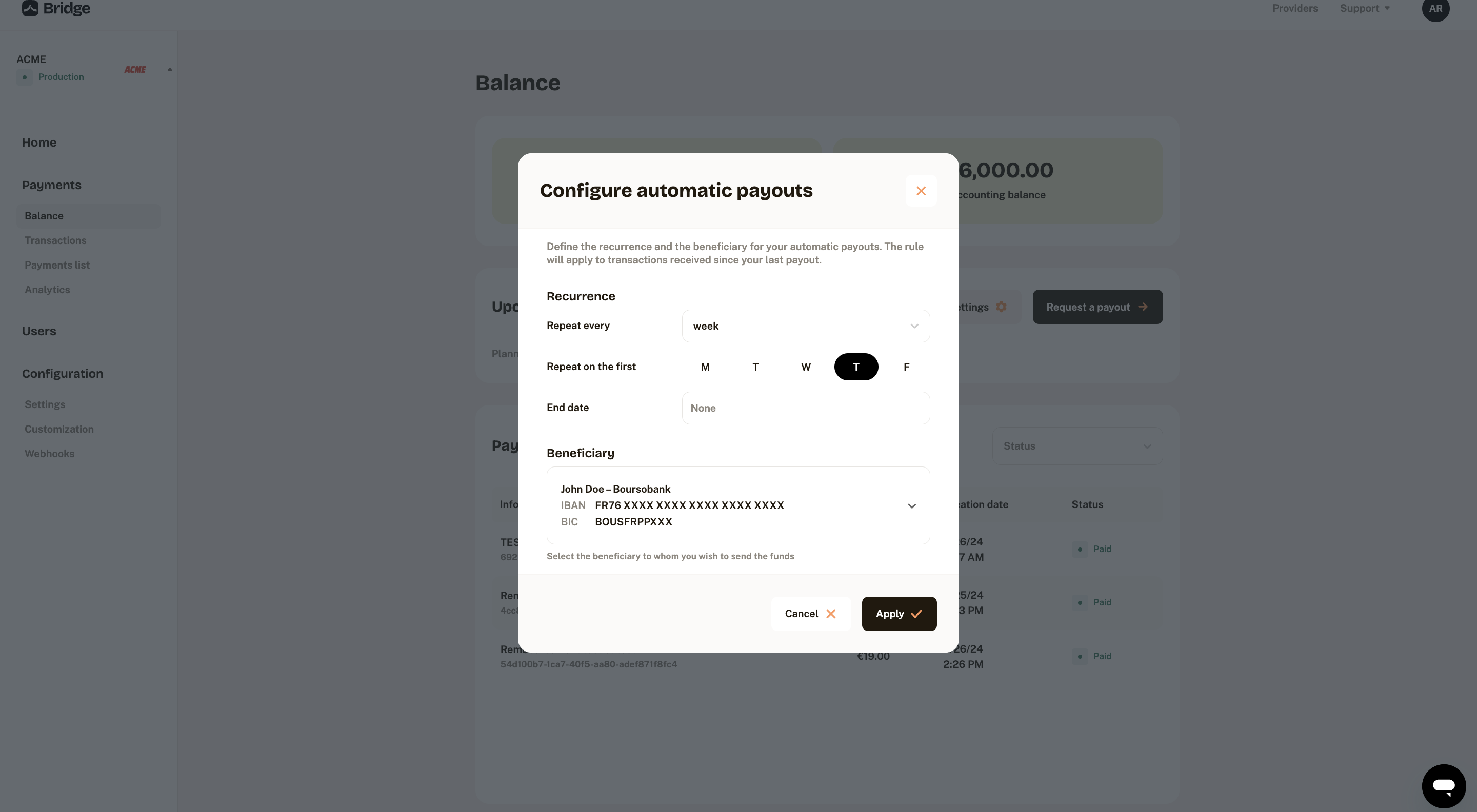 Automatic payouts