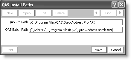 From iMIS, choose File > System Setup, and click QAS Install Paths.