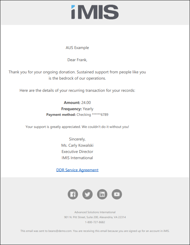 Example recurring payment confirmation