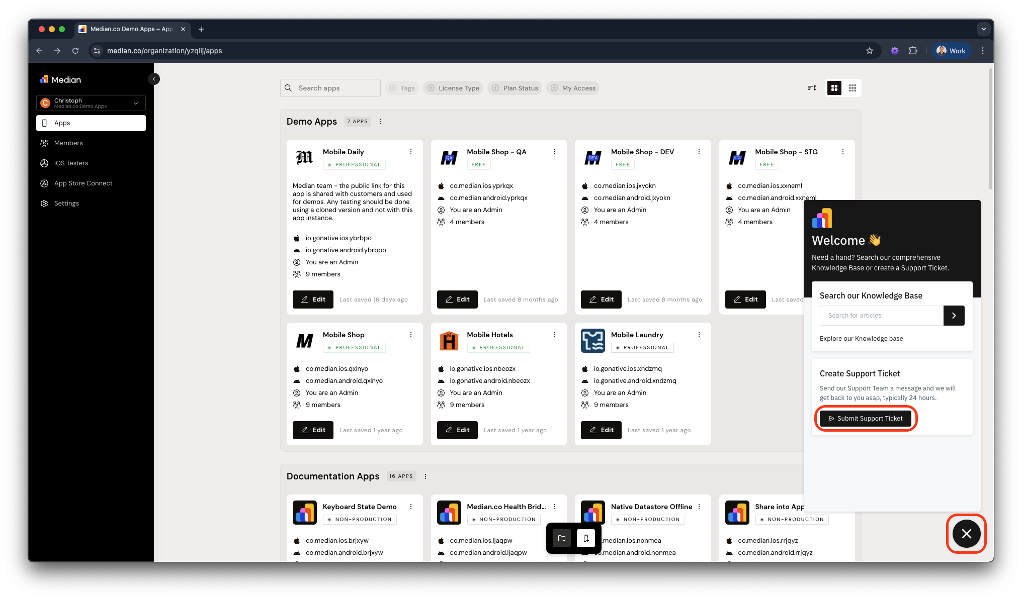 Image - Contact Median Support via modal in App Studio
