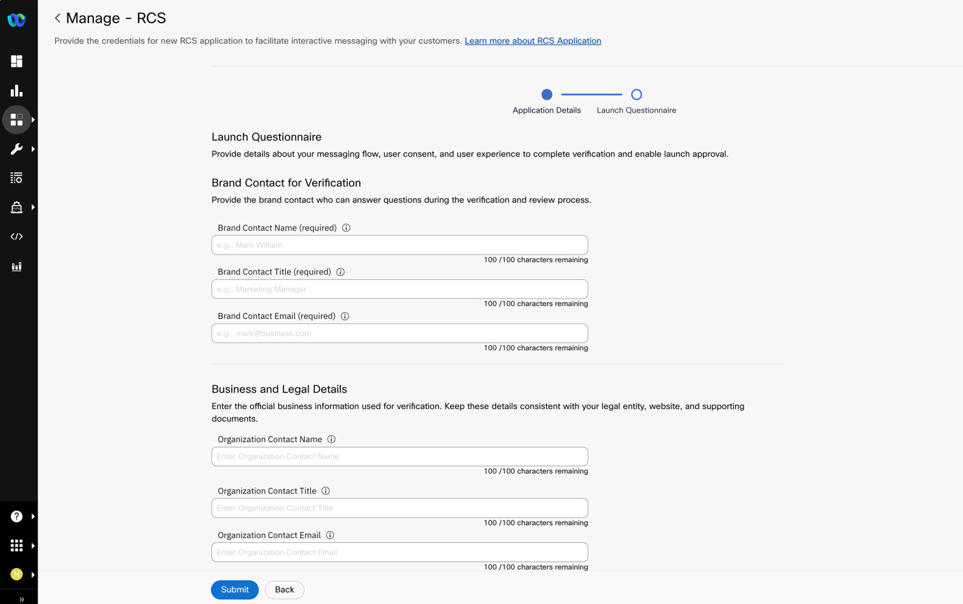 Screenshot of Launch Questionnaire Details