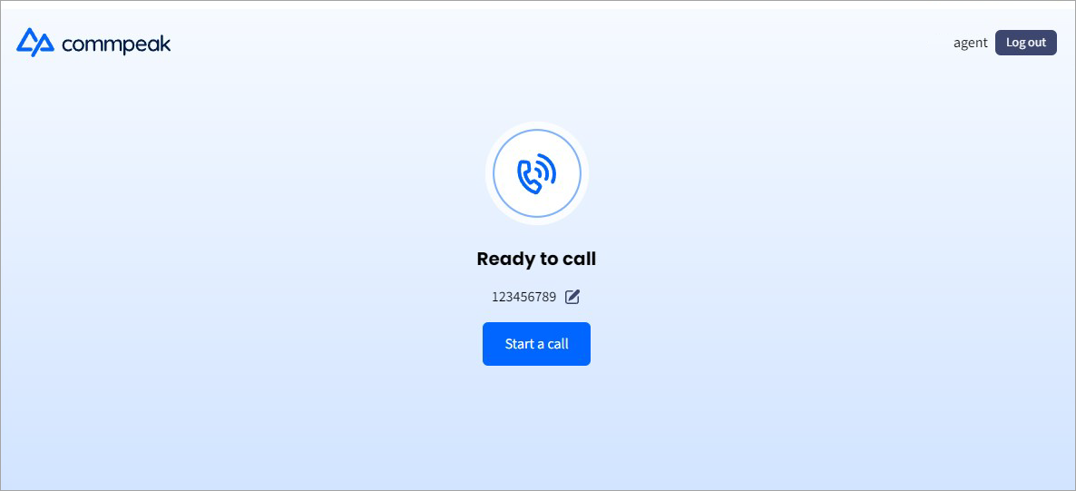 Screenshot with the Start a call button