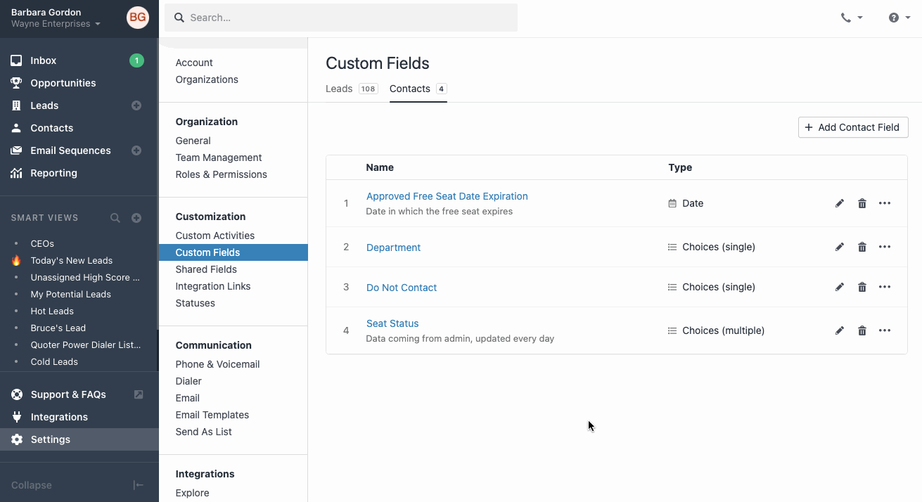Assigning Shared Custom Fields to Contacts