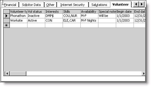 Example of user-defined tab (from Customers, find a customer record, then select the user-defined tab)