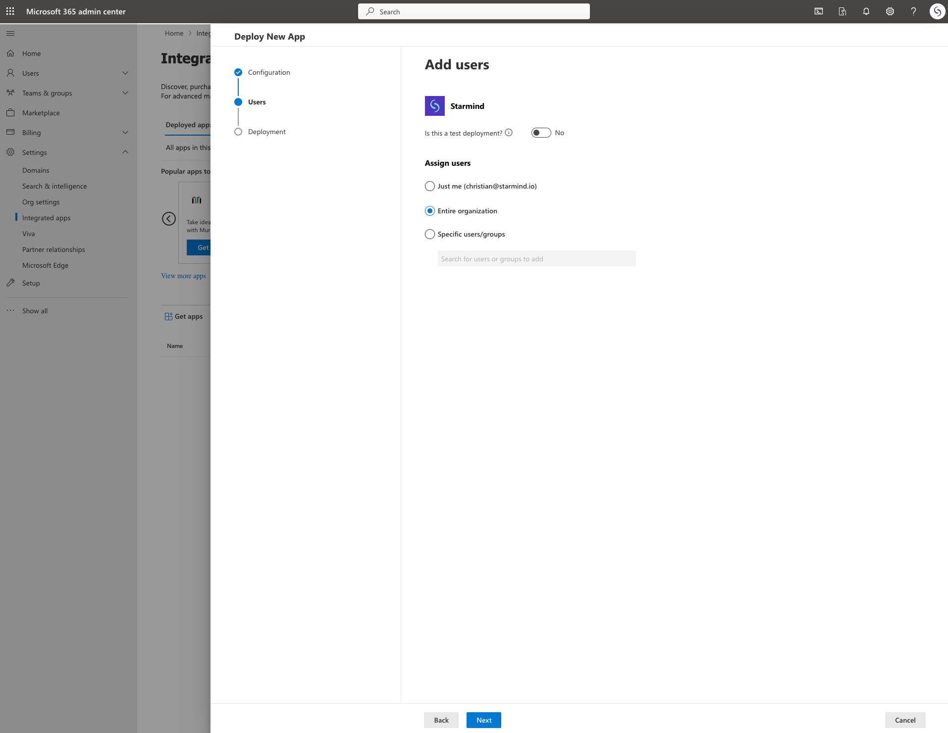 Assign the users to leverage the Starmind Personal App in Microsoft 365 and Outlook