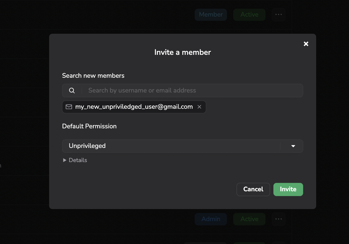 Invite an Unpriviledged member