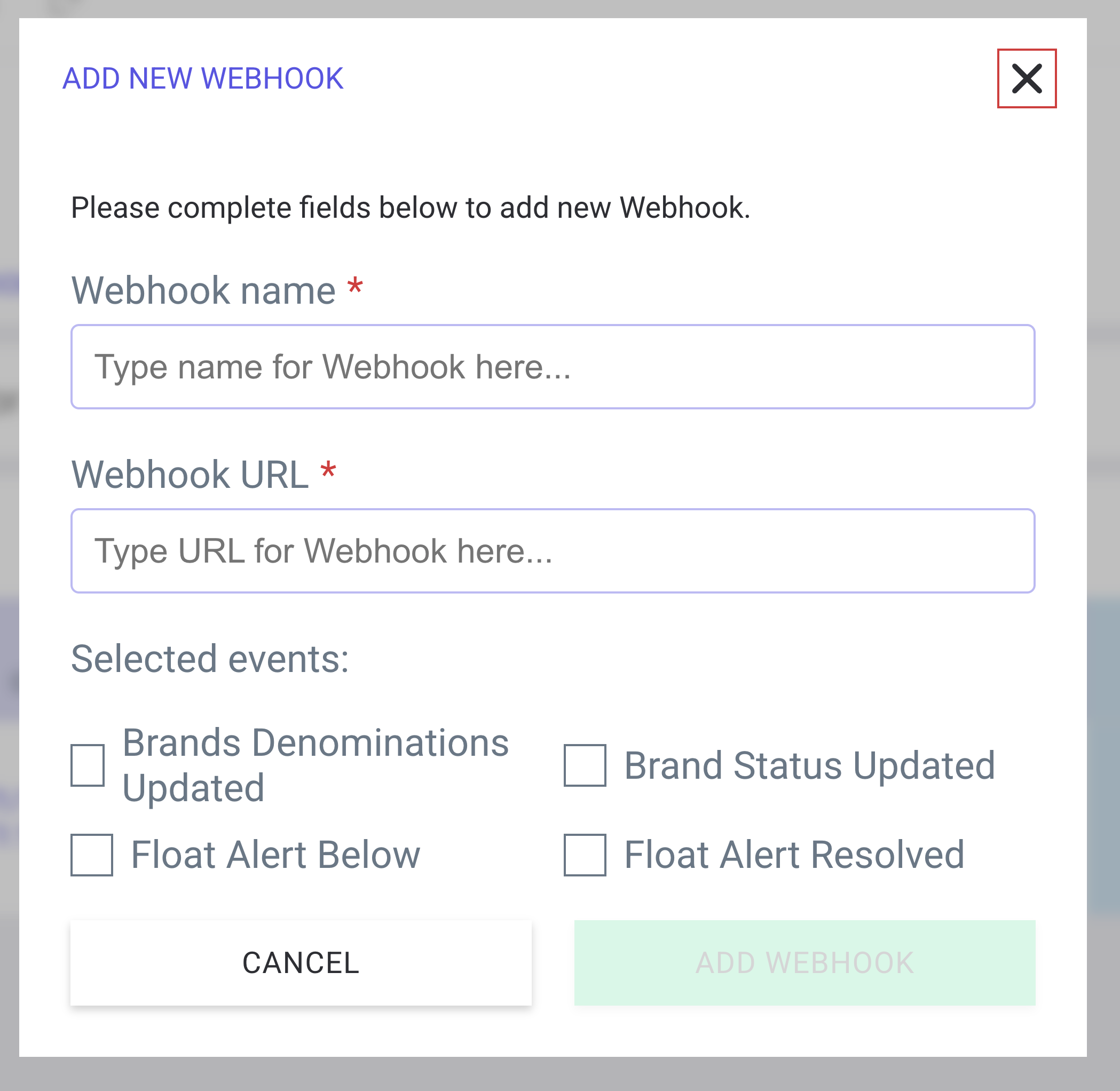 Webhook Create Modal