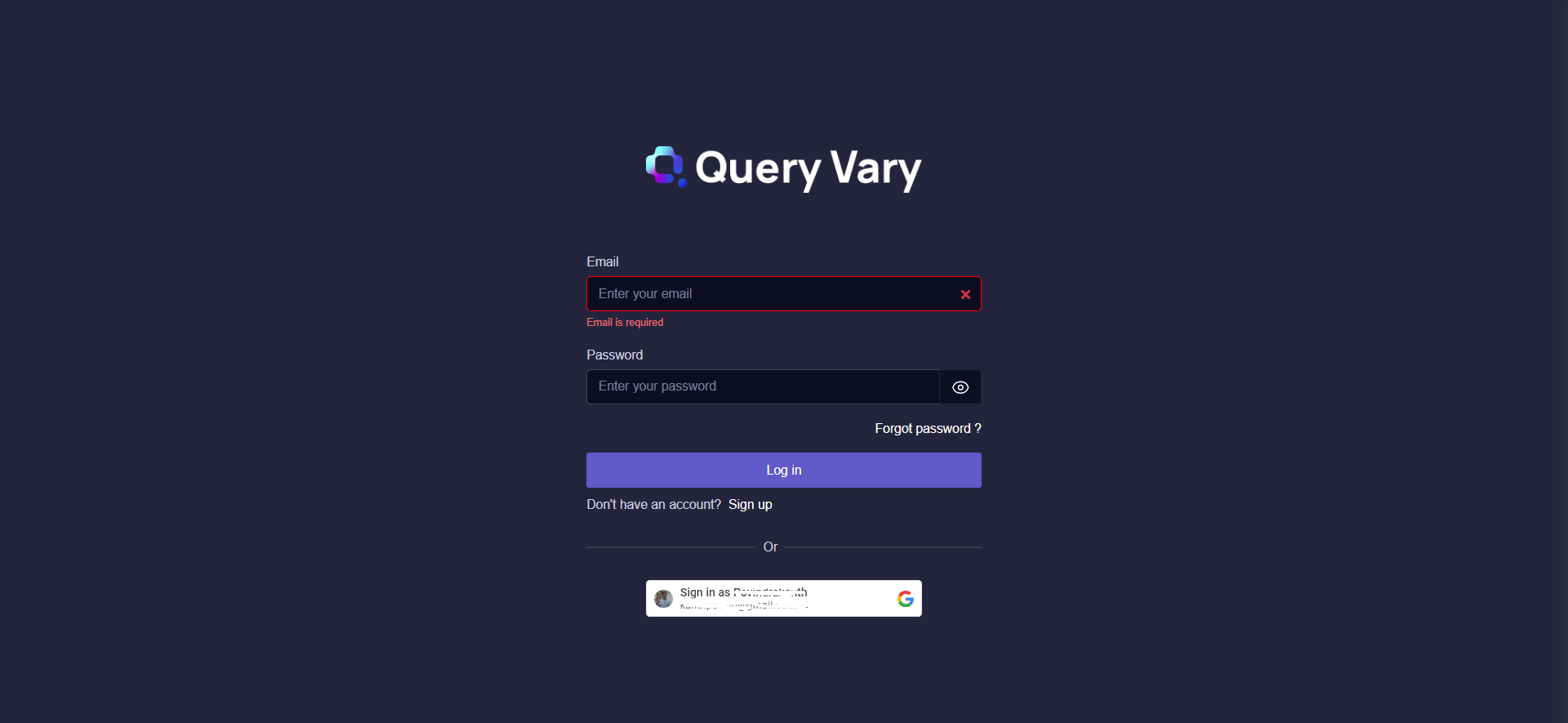 Query Vary - Sign In Form