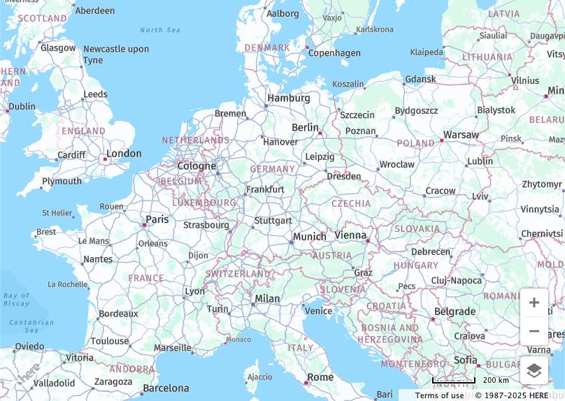 Base map centered over Europe