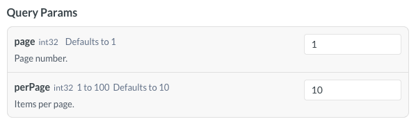 screenshot showing a typical query parameters section