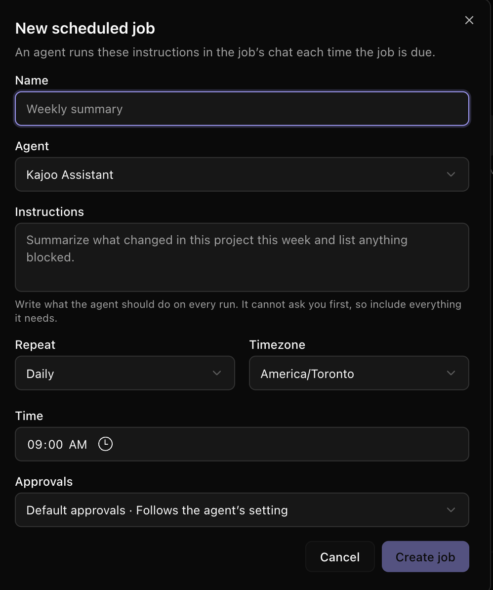 The New scheduled job form