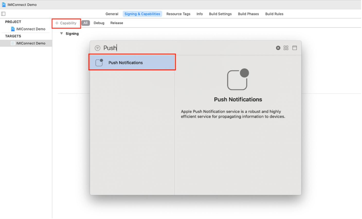 Follow the steps to add Push dependencies.