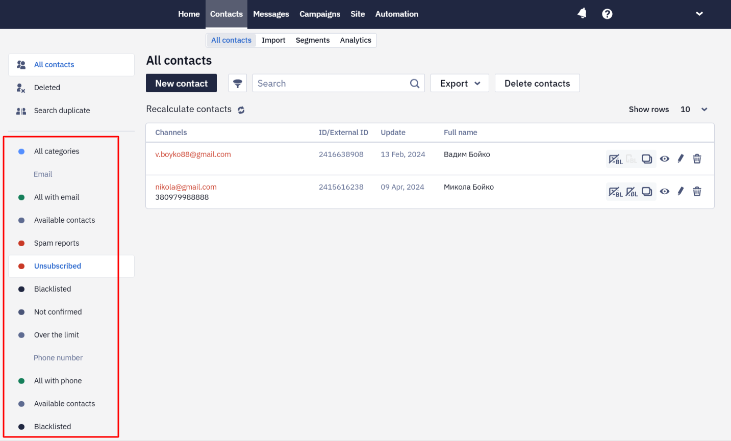 ## Export from General Contact List