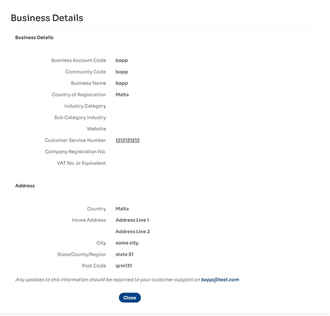 Figure 1: Viewing your Business Details