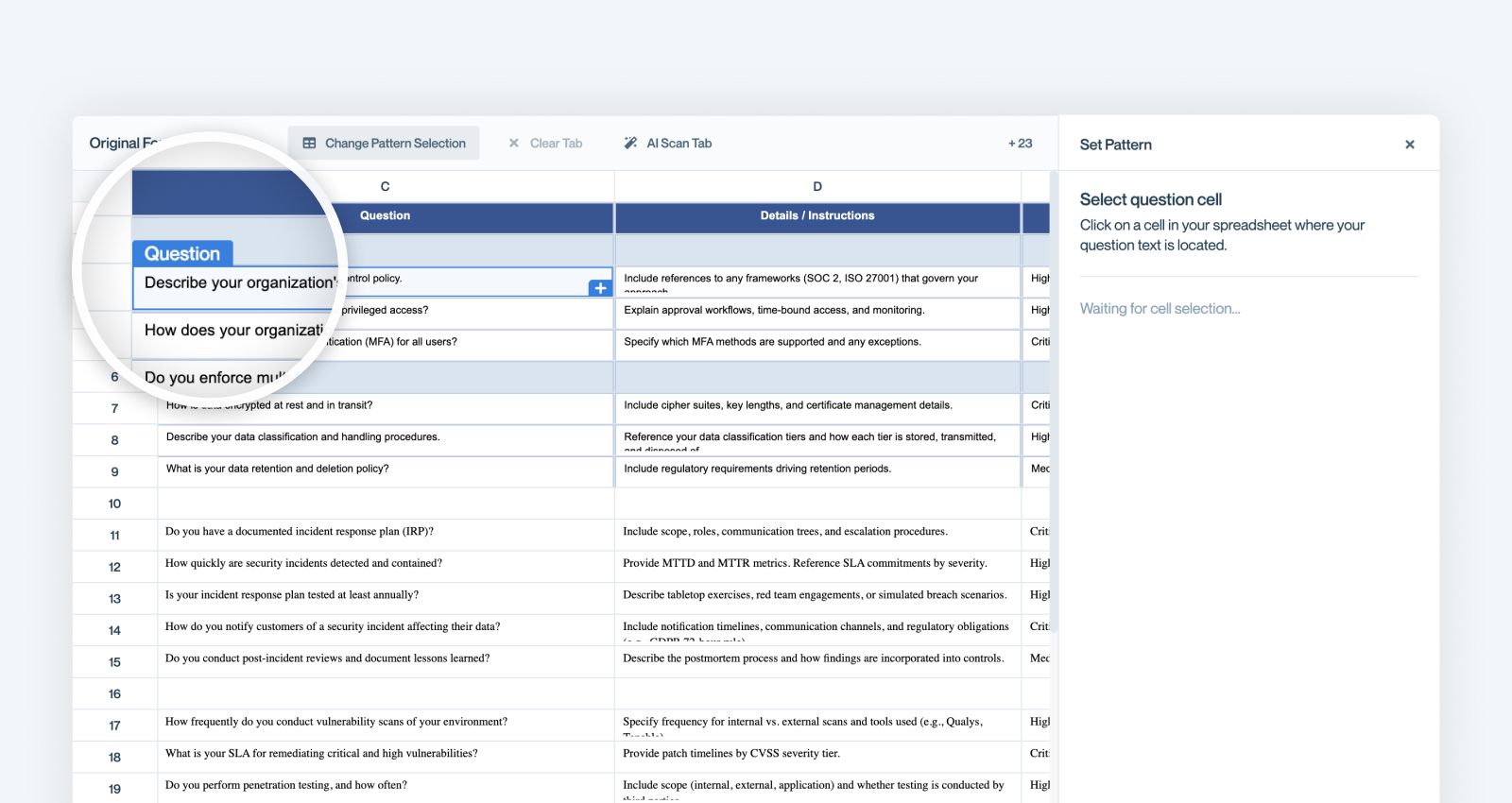 Defining a question/answer pattern on a tab that wasn’t auto-imported.