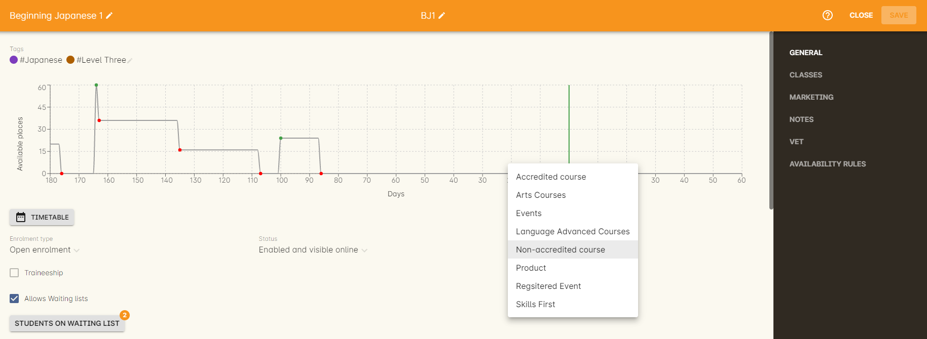 Setting the data collection rule that applies to a course