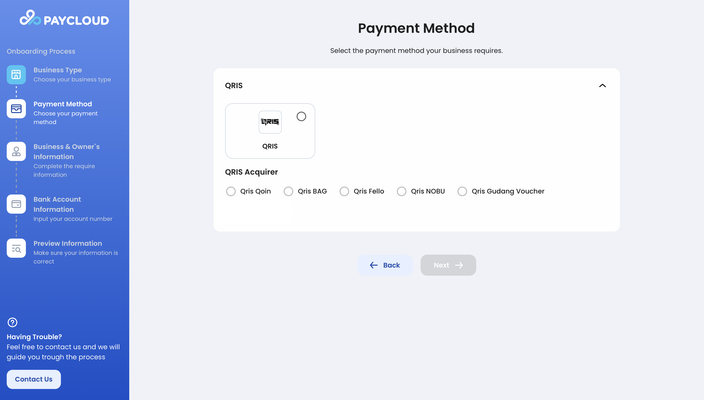 Onboarding Page - Payment Method