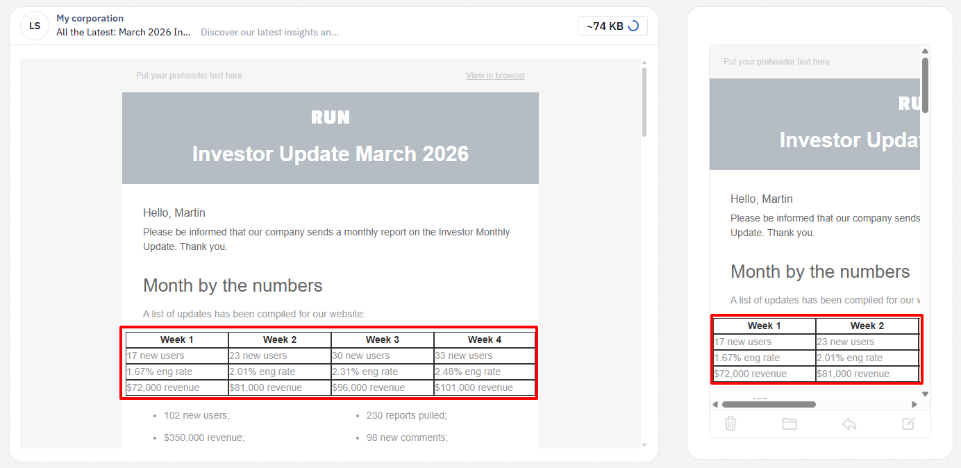 Table display on mobile and desktop