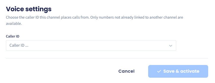 Voice settings step with the Caller ID drop-down
