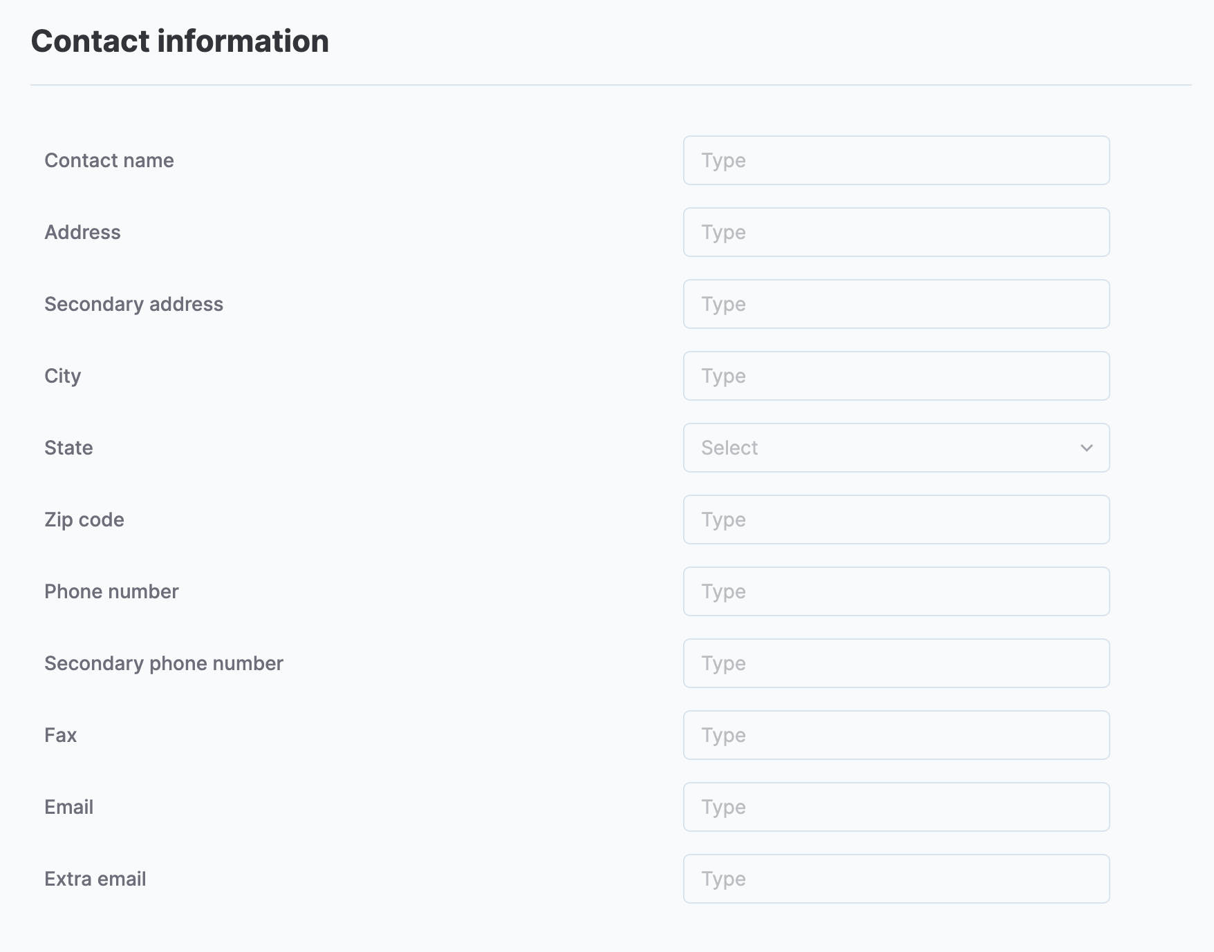 Contact information fields