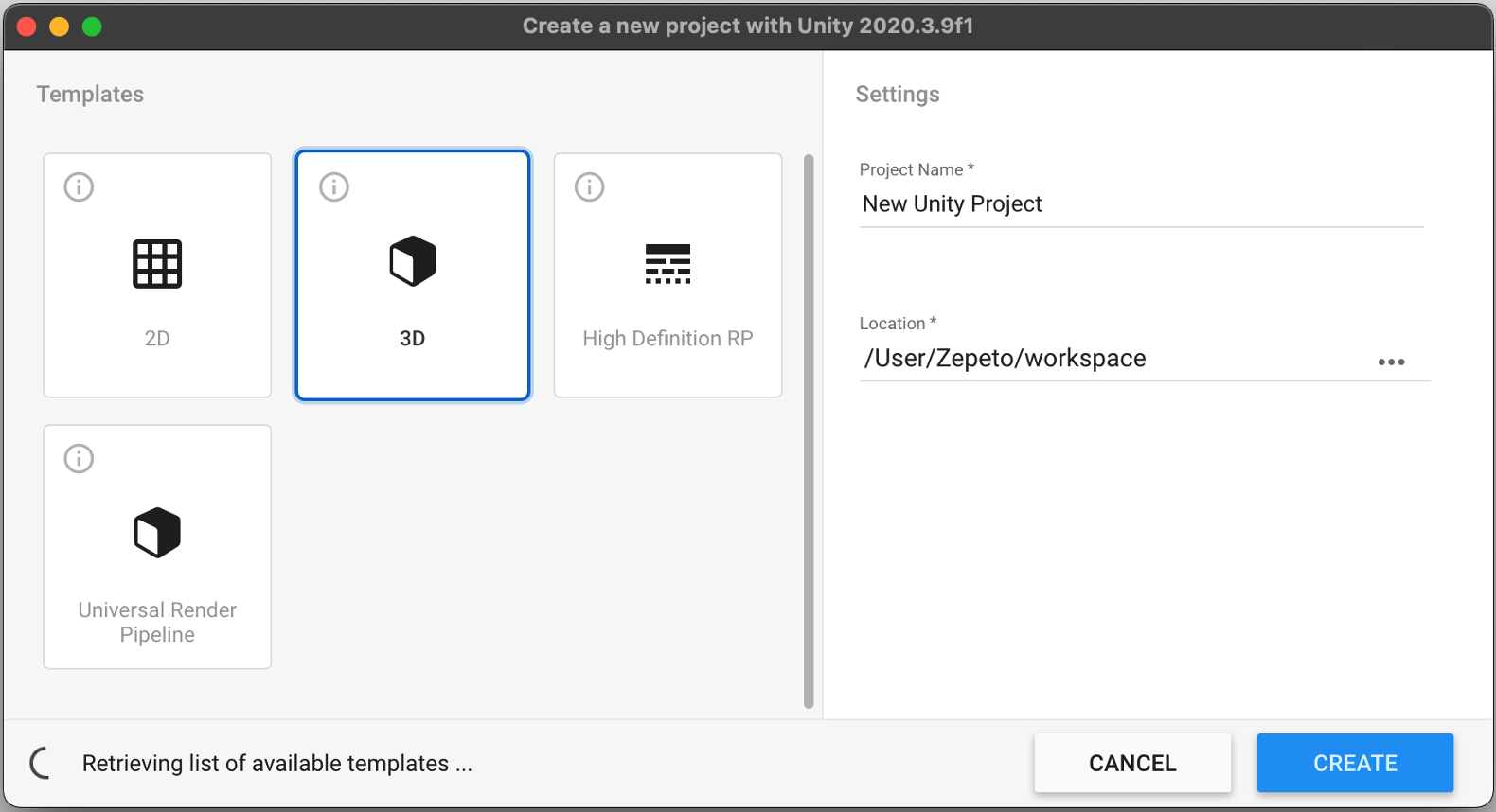 Project Templates - Unity Manual