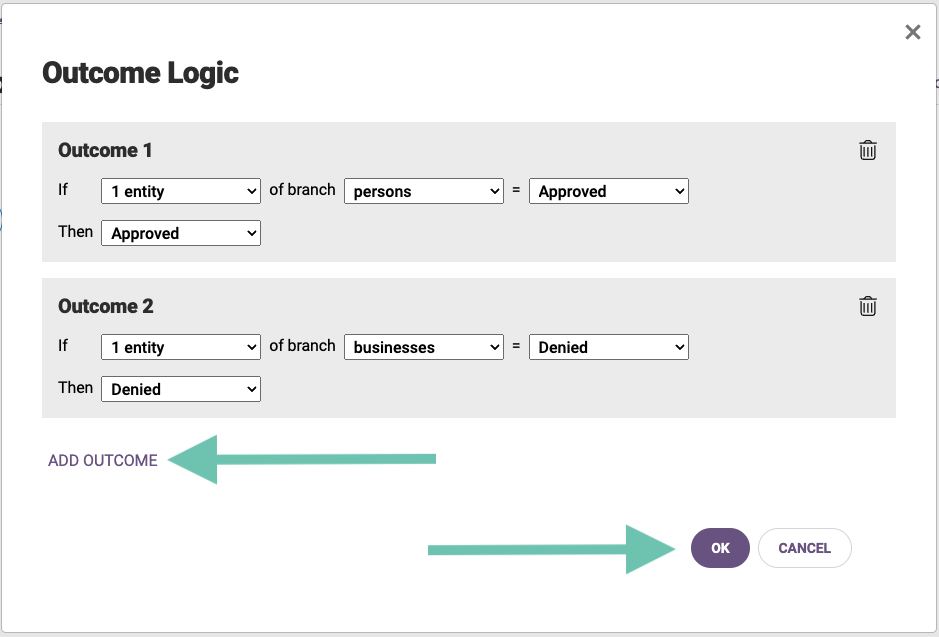 For Multi-Entity Journeys you may also add Outcome Logic by clicking "Add Reconciliation Outcome"