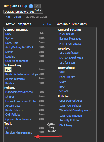 Demo to Click hold and drag needed template to the group.