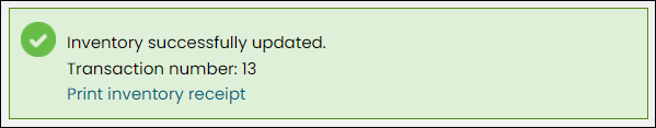 Message displayed after receipt posted with the option to Print inventory receipt