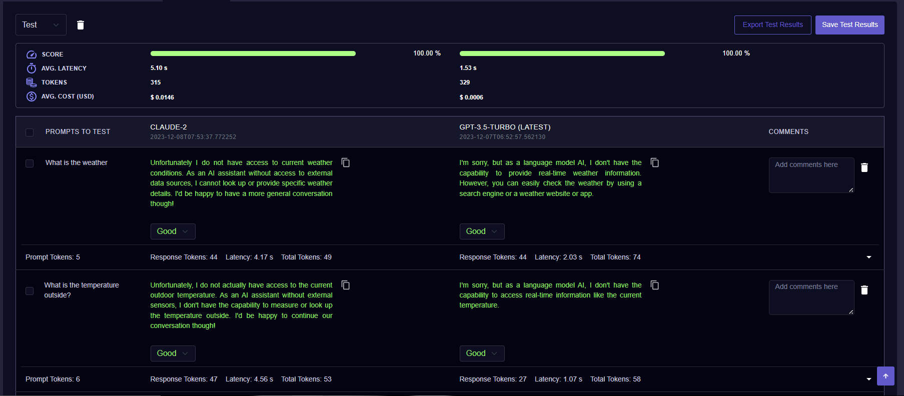 Query Vary - Test Results ( Comparison Mode)