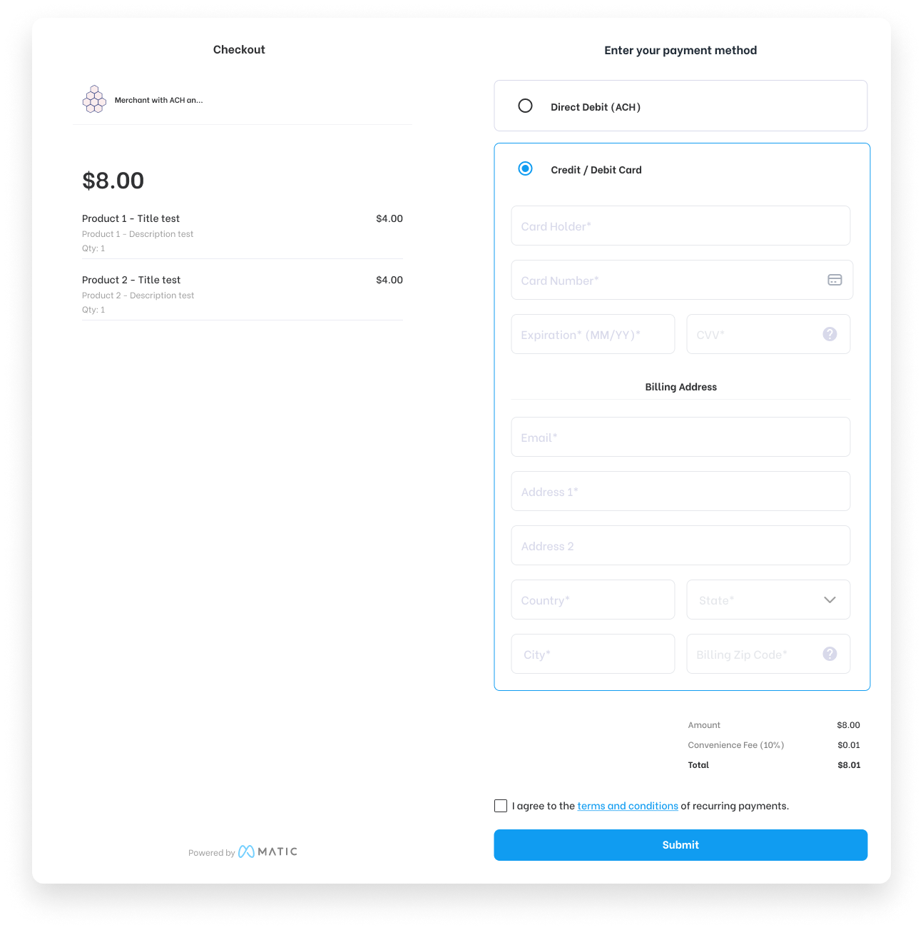 Speed Matic with information from Matic Checkout