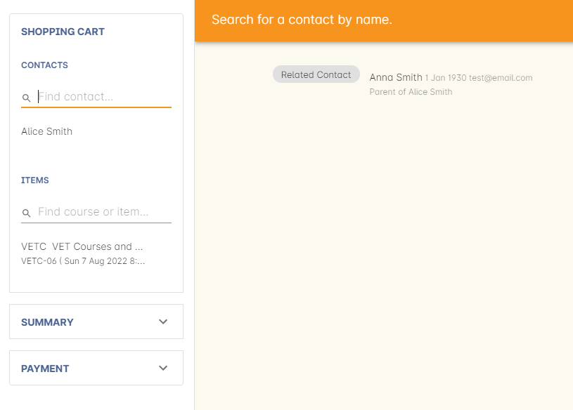 Figure 78. Contact with relationships showing in checkout