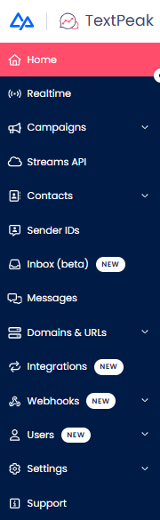 Screenshot of the Home tab in the TextPeak main menu