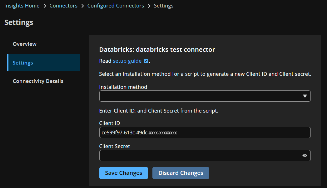 Connector settings page