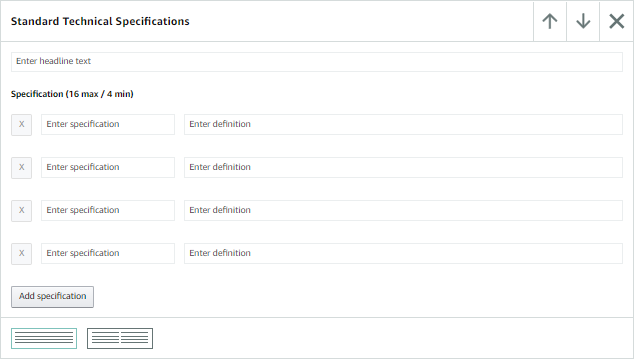 A screenshot of the UI editor for the standard tech specs module.