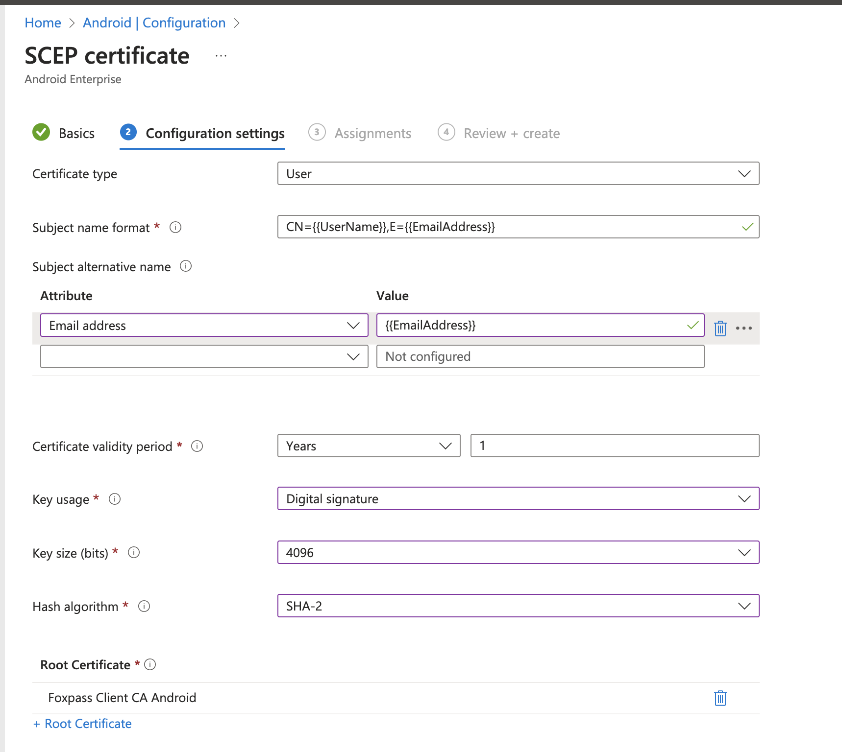 Configure SCEP profile