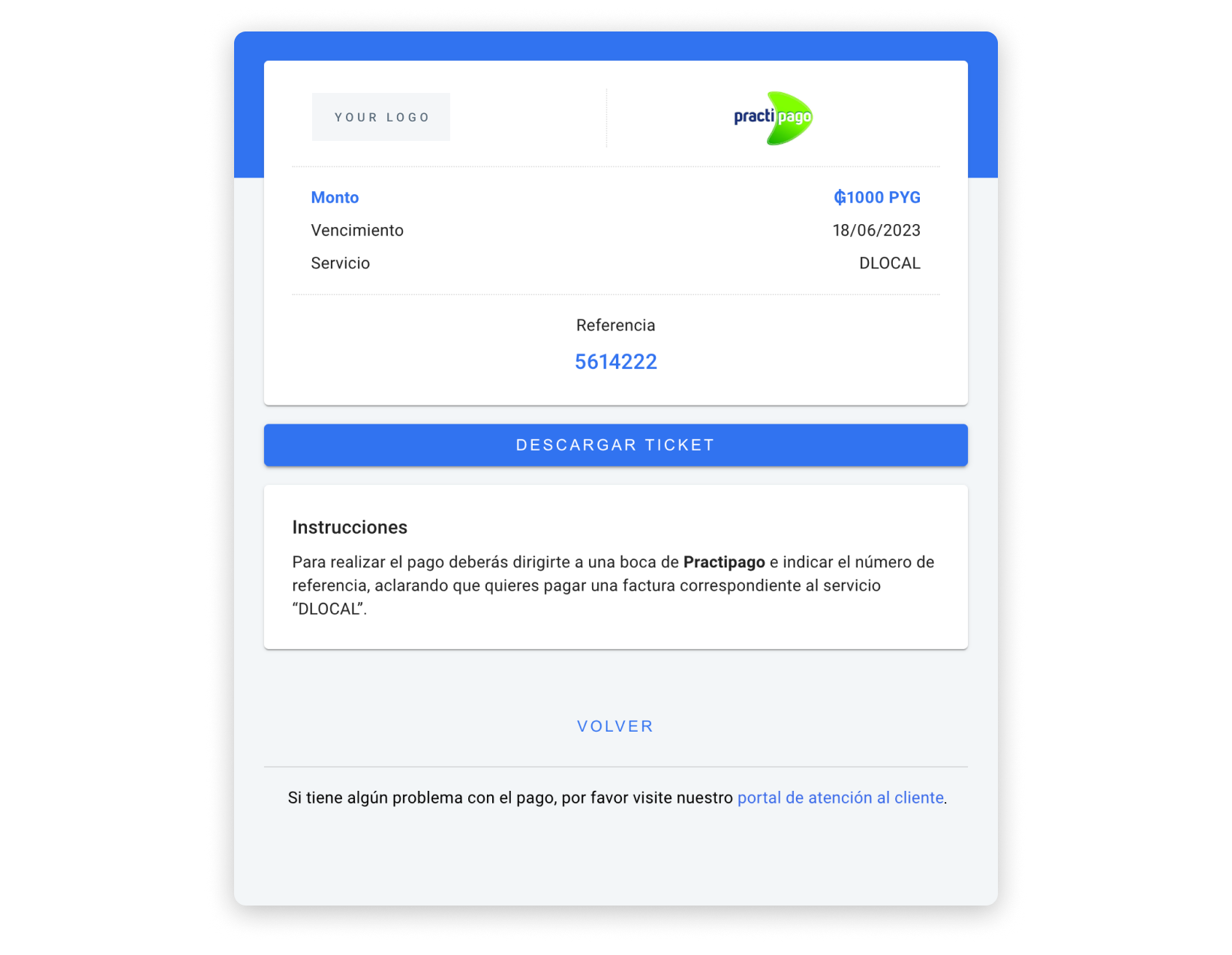 Practipago UI built with the information in the example above.