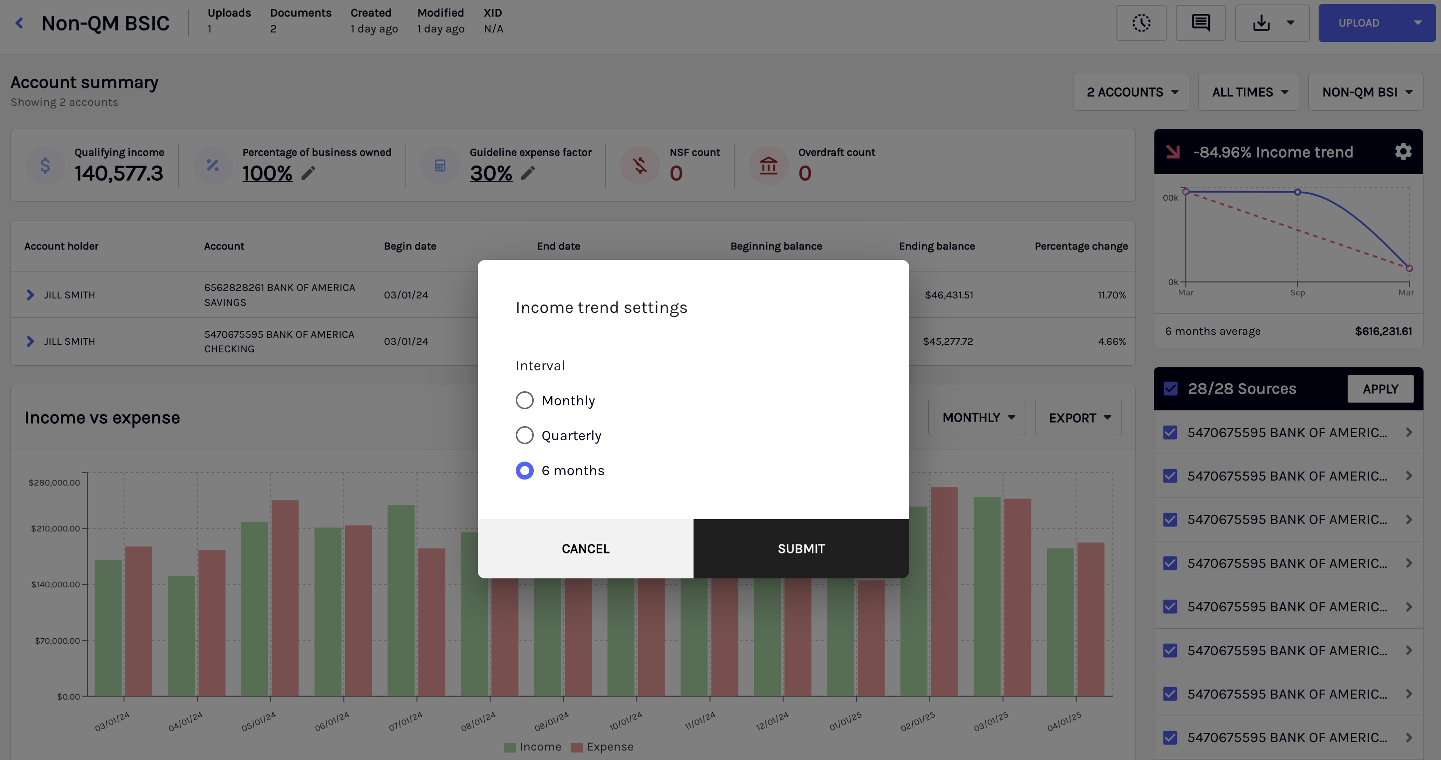 Income trend settings